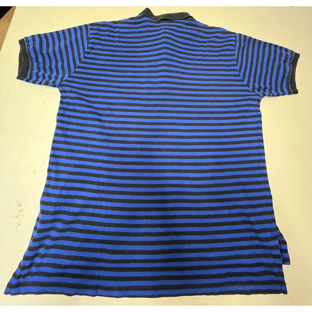 Polo Ralph Lauren Mens Striped Polo Shirt Blue Black Cotton Short Sleeve Large